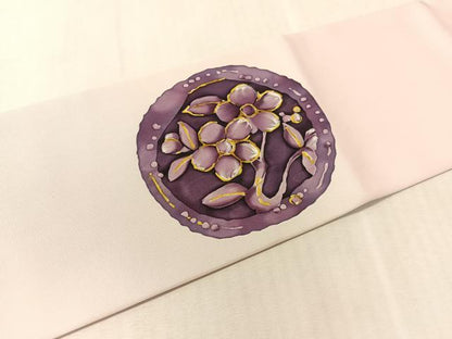 平和屋着物●塩瀬　九寸名古屋帯　ろうけつ染　花絵皿文　正絹　逸品　CABK4783vp