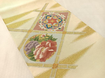 平和屋着物●爪掻き本綴れ　八寸名古屋帯　天井花丸文　金銀糸　正絹　逸品　未使用　CABK4784vp