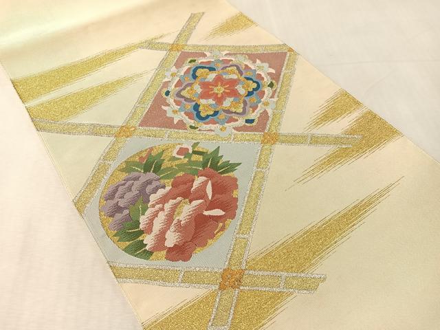 平和屋着物●爪掻き本綴れ　八寸名古屋帯　天井花丸文　金銀糸　正絹　逸品　未使用　CABK4784vp