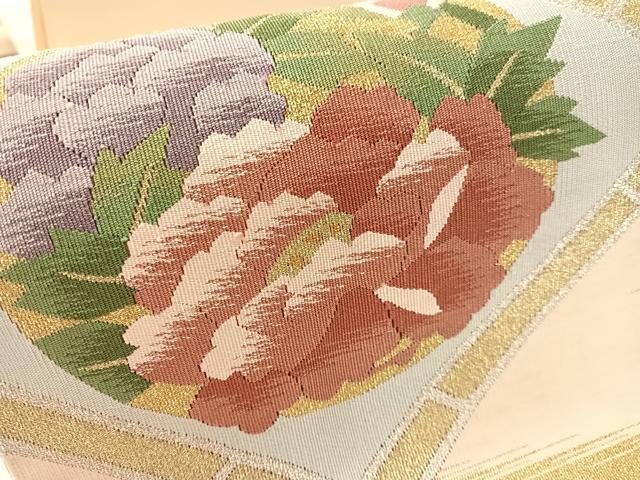 平和屋着物●爪掻き本綴れ　八寸名古屋帯　天井花丸文　金銀糸　正絹　逸品　未使用　CABK4784vp