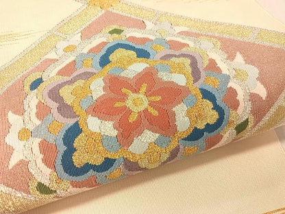 平和屋着物●爪掻き本綴れ　八寸名古屋帯　天井花丸文　金銀糸　正絹　逸品　未使用　CABK4784vp