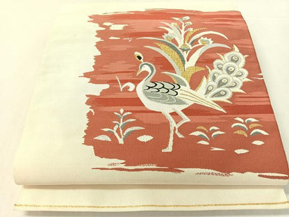 平和屋着物●爪掻き本綴れ　八寸名古屋帯　孔雀文　金銀糸　正絹　逸品　CABK4785vp