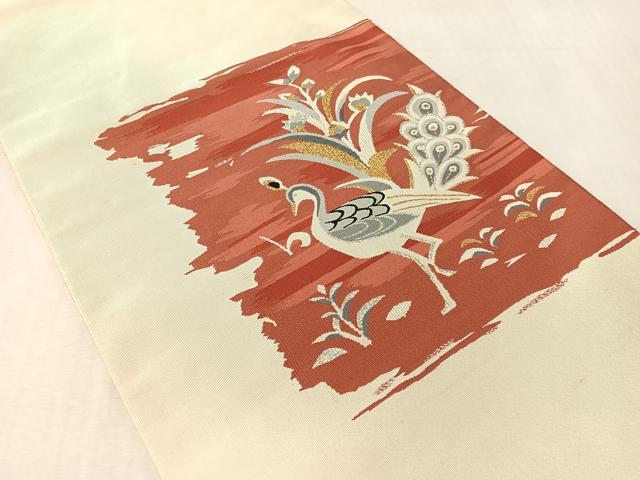 平和屋着物●爪掻き本綴れ　八寸名古屋帯　孔雀文　金銀糸　正絹　逸品　CABK4785vp