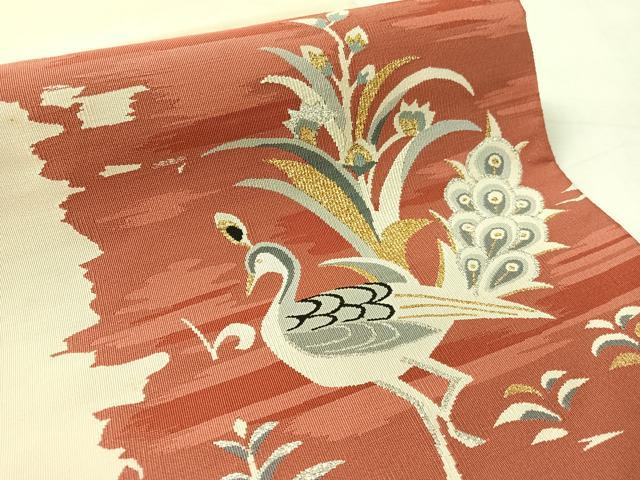 平和屋着物●爪掻き本綴れ　八寸名古屋帯　孔雀文　金銀糸　正絹　逸品　CABK4785vp
