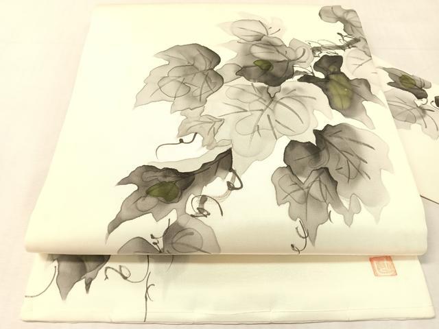 平和屋着物●塩瀬　九寸名古屋帯　作家物　蔦の葉文　正絹　逸品　CABK4786vp