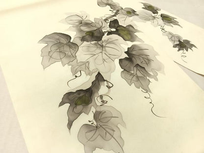 平和屋着物●塩瀬　九寸名古屋帯　作家物　蔦の葉文　正絹　逸品　CABK4786vp