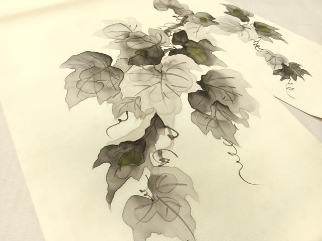 平和屋着物●塩瀬　九寸名古屋帯　作家物　蔦の葉文　正絹　逸品　CABK4786vp