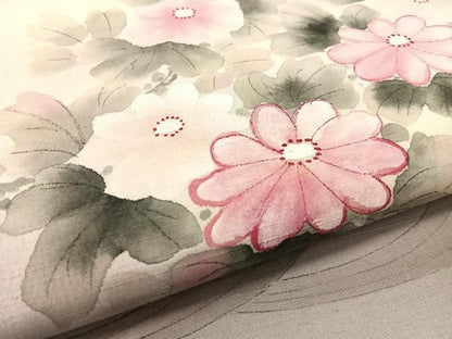 平和屋着物●九寸名古屋帯　手描き　紬地　立波花文　正絹　逸品　CABK4788vp