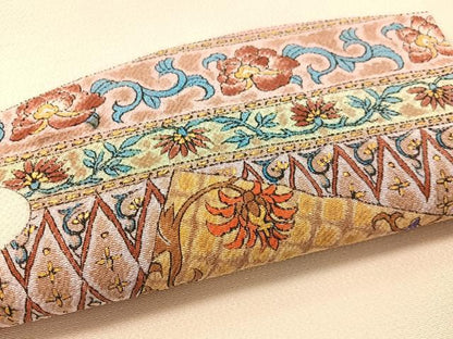 平和屋着物●九寸名古屋帯　道長更紗唐草文　金彩　鬼しぼ縮緬　正絹　逸品　CABK4789vp