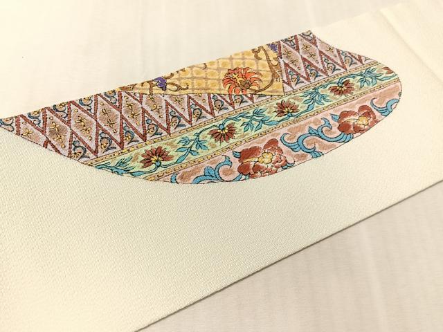 平和屋着物●九寸名古屋帯　道長更紗唐草文　金彩　鬼しぼ縮緬　正絹　逸品　CABK4789vp