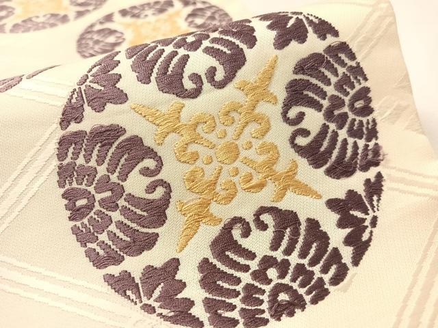 平和屋着物●俵屋　人間国宝　喜多川平朗  有職織物　九寸開き名古屋帯　唐織　吉祥丸文　正絹　逸品　CABK4793vp