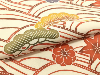 平和屋着物●塩瀬　全通柄　九寸名古屋帯　紅型　立波花松文　正絹　逸品　CABK4794vp