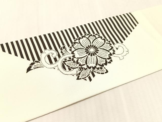 平和屋着物●九寸名古屋帯　作家物　越後型染　花唐草文　鬼しぼ縮緬　正絹　逸品　CABK4795vp