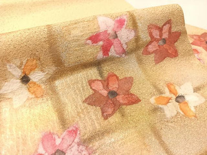 平和屋着物●九寸名古屋帯　作家物　紙芸　舞花文　金銀彩　正絹　逸品　CABK4797vp