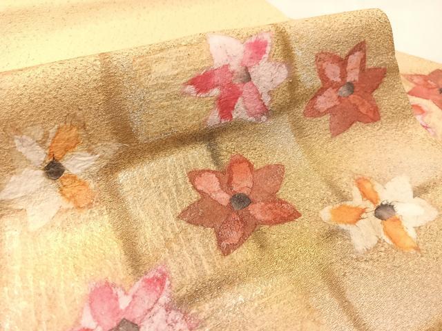 平和屋着物●九寸名古屋帯　作家物　紙芸　舞花文　金銀彩　正絹　逸品　CABK4797vp