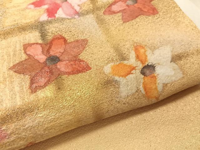 平和屋着物●九寸名古屋帯　作家物　紙芸　舞花文　金銀彩　正絹　逸品　CABK4797vp