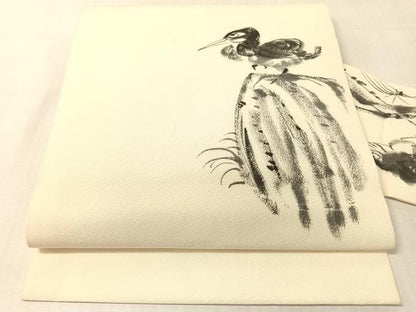 平和屋着物●九寸名古屋帯　作家物　手描き　休み鳥　正絹　逸品　CABK4799vp