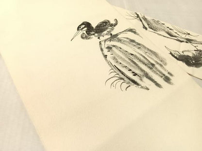 平和屋着物●九寸名古屋帯　作家物　手描き　休み鳥　正絹　逸品　CABK4799vp