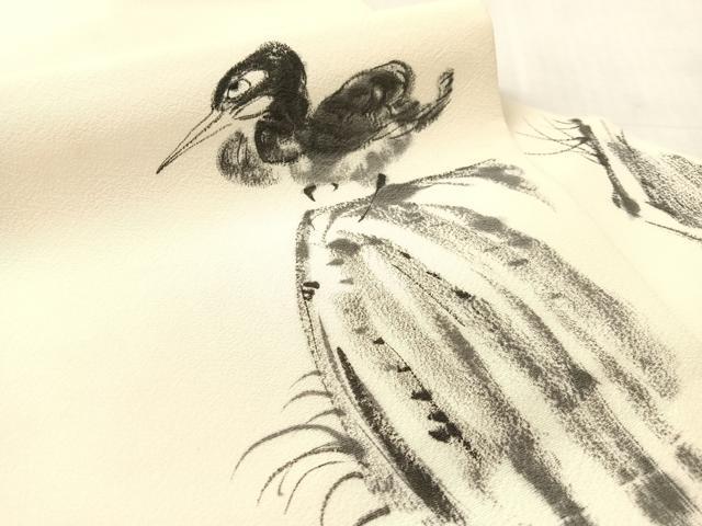 平和屋着物●九寸名古屋帯　作家物　手描き　休み鳥　正絹　逸品　CABK4799vp