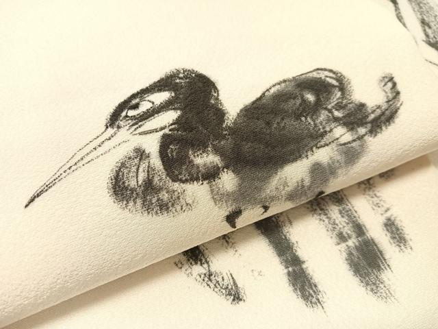 平和屋着物●九寸名古屋帯　作家物　手描き　休み鳥　正絹　逸品　CABK4799vp
