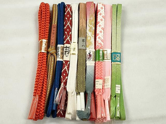 平和屋着物●和装小物　帯締め10本セット　高麗組　角八つ組　黄八丈　礼装用　金銀糸　逸品　未使用　CABK4858qe