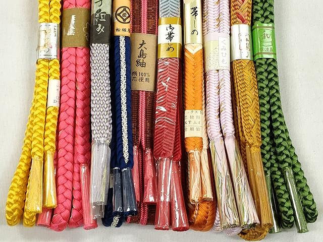 平和屋着物●和装小物　帯締め10本セット　笹浪組　大和組　奈良組　大島紬　金糸　松坂屋扱い　逸品　未使用　CABK4873qe