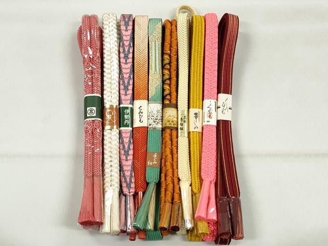 平和屋着物●和装小物　帯締め10本セット　高麗組　笹浪組　鴨川組　金糸　伊勢丹・高島屋扱い　逸品　未使用　CABK4992qe