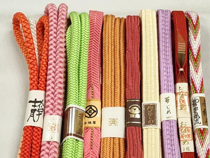 平和屋着物●和装小物　帯締め10本セット　冠組　笹浪組　変わり貝の口織　金糸　松坂屋扱い　逸品　未使用　CABK5143qe