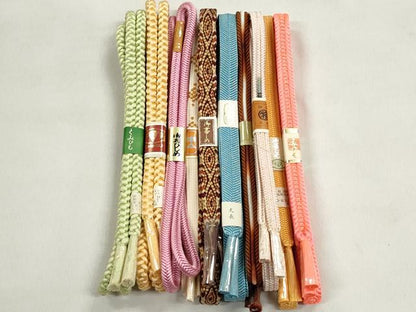 平和屋着物●和装小物　帯締め10本セット　唐組　笹浪組　奈良組　長尺　金糸　逸品　未使用　CABK5184qe