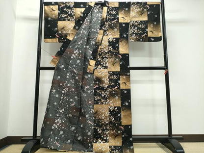 平和屋着物∴夏物　浴衣　綿紅梅　市松朝顔蜻蛉　金彩　綿　逸品　CABK5201ng