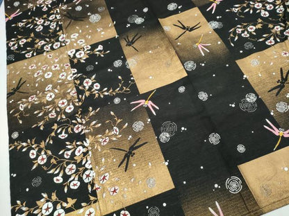 平和屋着物∴夏物　浴衣　綿紅梅　市松朝顔蜻蛉　金彩　綿　逸品　CABK5201ng