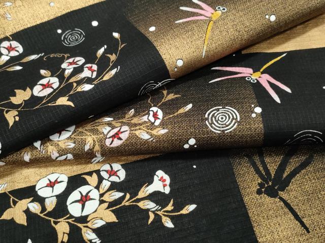 平和屋着物∴夏物　浴衣　綿紅梅　市松朝顔蜻蛉　金彩　綿　逸品　CABK5201ng