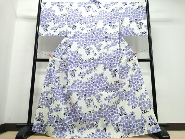 平和屋着物∴夏物　浴衣　綿紅梅　枝桜　綿　逸品　未使用　CABK5203ng