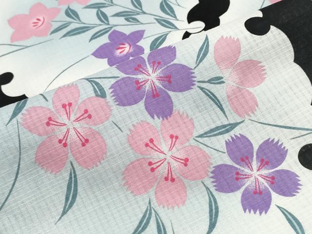 平和屋着物∴夏物　浴衣　雪輪草花文　黒地　綿　逸品　CABK5208ng