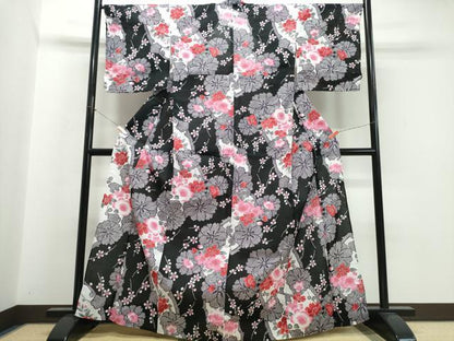 平和屋着物∴夏物　浴衣　霞枝桜　黒地　綿　逸品　CABK5210ng