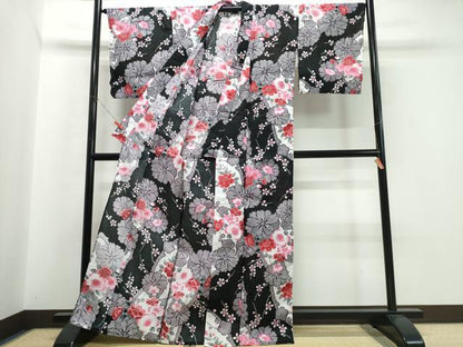 平和屋着物∴夏物　浴衣　霞枝桜　黒地　綿　逸品　CABK5210ng