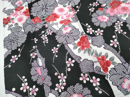 平和屋着物∴夏物　浴衣　霞枝桜　黒地　綿　逸品　CABK5210ng
