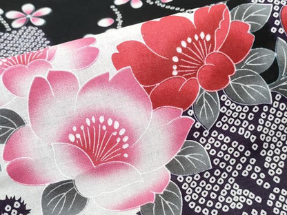 平和屋着物∴夏物　浴衣　霞枝桜　黒地　綿　逸品　CABK5210ng