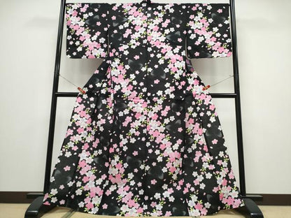 平和屋着物∴夏物　浴衣　舞蝶桜　黒地　金彩　逸品　未使用　CABK5211ng