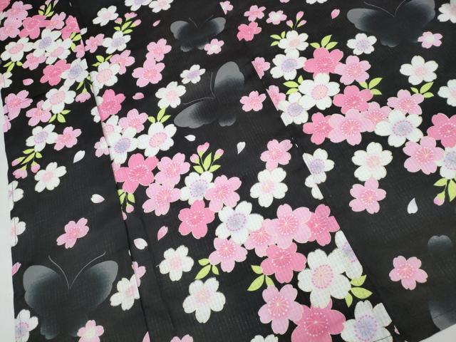 平和屋着物∴夏物　浴衣　舞蝶桜　黒地　金彩　逸品　未使用　CABK5211ng
