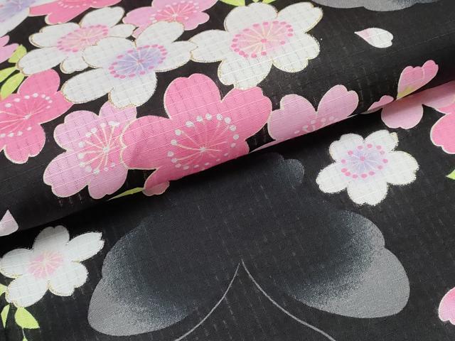 平和屋着物∴夏物　浴衣　舞蝶桜　黒地　金彩　逸品　未使用　CABK5211ng