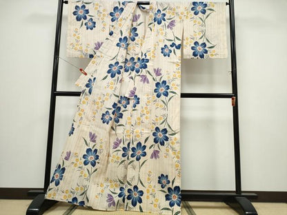 平和屋着物∴夏物　竺仙鑑製　浴衣　注染　枝花文　綿　逸品　CABK5213ng