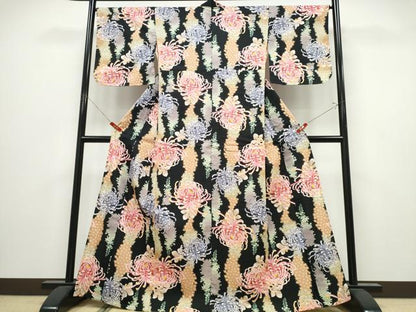 平和屋着物∴夏物　撫松庵　浴衣　乱菊　黒地　綿　逸品　CABK5214ng