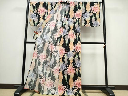 平和屋着物∴夏物　撫松庵　浴衣　乱菊　黒地　綿　逸品　CABK5214ng