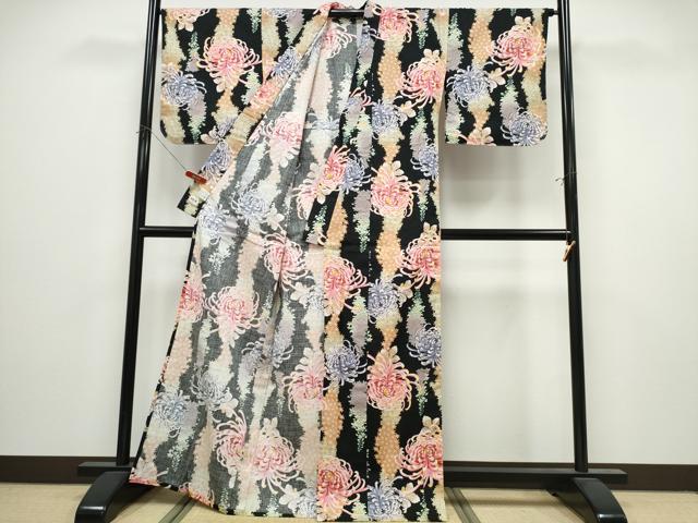 平和屋着物∴夏物　撫松庵　浴衣　乱菊　黒地　綿　逸品　CABK5214ng