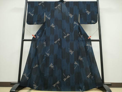 平和屋着物∴夏物　撫松庵　小紋・浴衣兼用　蜻蛉　トンボ　綿麻　逸品　CABK5215ng