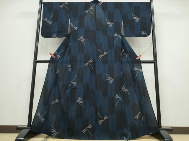 平和屋着物∴夏物　撫松庵　小紋・浴衣兼用　蜻蛉　トンボ　綿麻　逸品　CABK5215ng