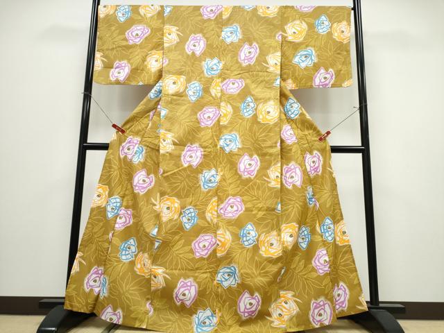 平和屋着物∴夏物　浴衣　椿　綿　逸品　CABK5217ng