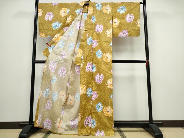 平和屋着物∴夏物　浴衣　椿　綿　逸品　CABK5217ng