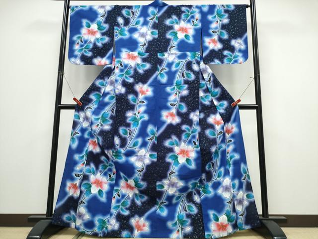 平和屋着物∴世界的ファッションデザイナー　山本寛斎　kansaiブランド　夏物　浴衣　枝花文　ラメ　綿　逸品　CABK5218ng
